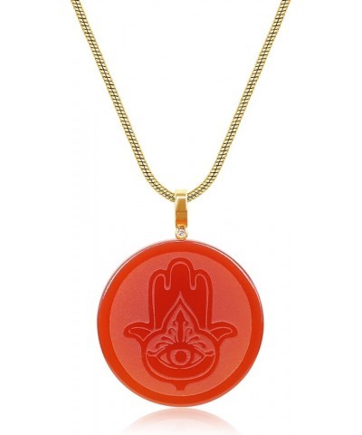 Red Carnelian Stone Pendant Necklace for Women Hamsa Hand $8.60 Necklaces