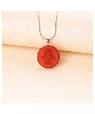 Red Carnelian Stone Pendant Necklace for Women Hamsa Hand $8.60 Necklaces