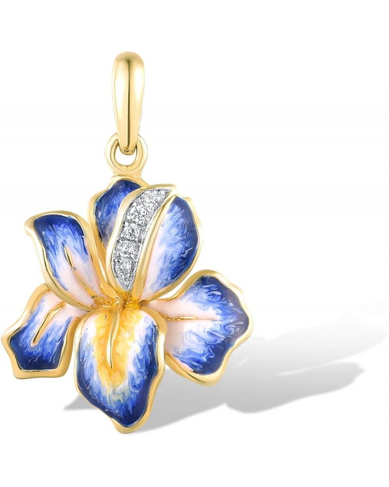 10K Solid Gold Enamel Flower Pendant Without Chain for Women Lily-Blue $52.50 Pendants