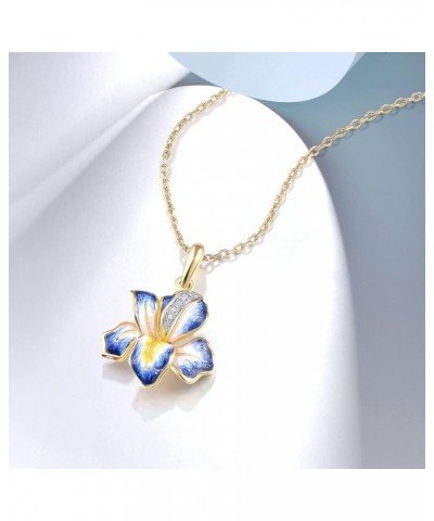 10K Solid Gold Enamel Flower Pendant Without Chain for Women Lily-Blue $52.50 Pendants