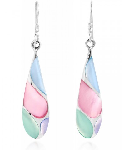 Pretty Casual Multi-color Mother of Pearl Streak Teardrop .925 Sterling Silver Dangle Earrings $12.71 Earrings