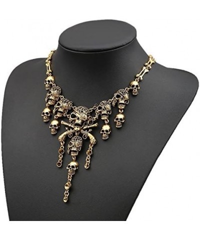 Fashion Multi-Level Pirate Skull Tassel Charm Necklace Collar Bib for Women Horror Necklace Punk Jewelry for Women Men Gold $...