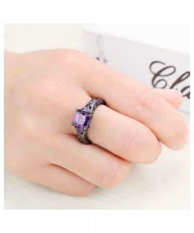 2Pcs Lady Wedding Bands Engagement Ring Square Cut Cubics Zirconia Rings Bridal Ring Exquisite Jewelry Sets (Purple, 7) Purpl...