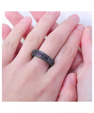 2Pcs Lady Wedding Bands Engagement Ring Square Cut Cubics Zirconia Rings Bridal Ring Exquisite Jewelry Sets (Purple, 7) Purpl...