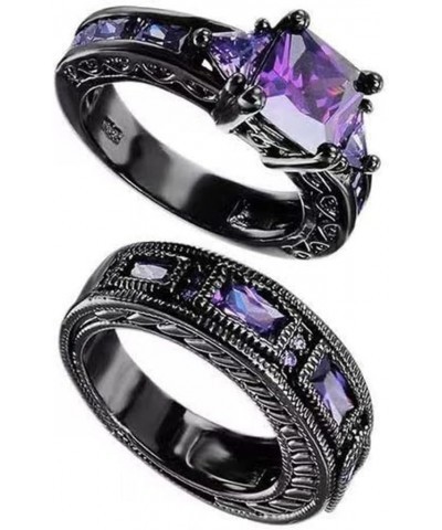 2Pcs Lady Wedding Bands Engagement Ring Square Cut Cubics Zirconia Rings Bridal Ring Exquisite Jewelry Sets (Purple, 7) Purpl...