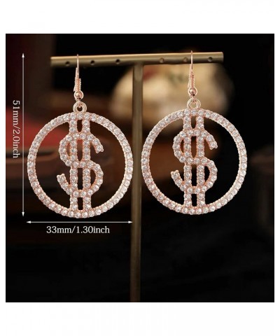 Dainty Chic Creative Sparkly Crystal Dollar Sign Dangle Earrings Charm Personalized Glitter Rhinestone Money Hook Drop Earrin...