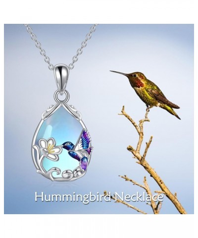 925 Sterling Silver Hummingbird Moon Necklace Jewelry Engraved Strong Brave Free Hummingbird Gifts for Women Silver-Hummingbi...