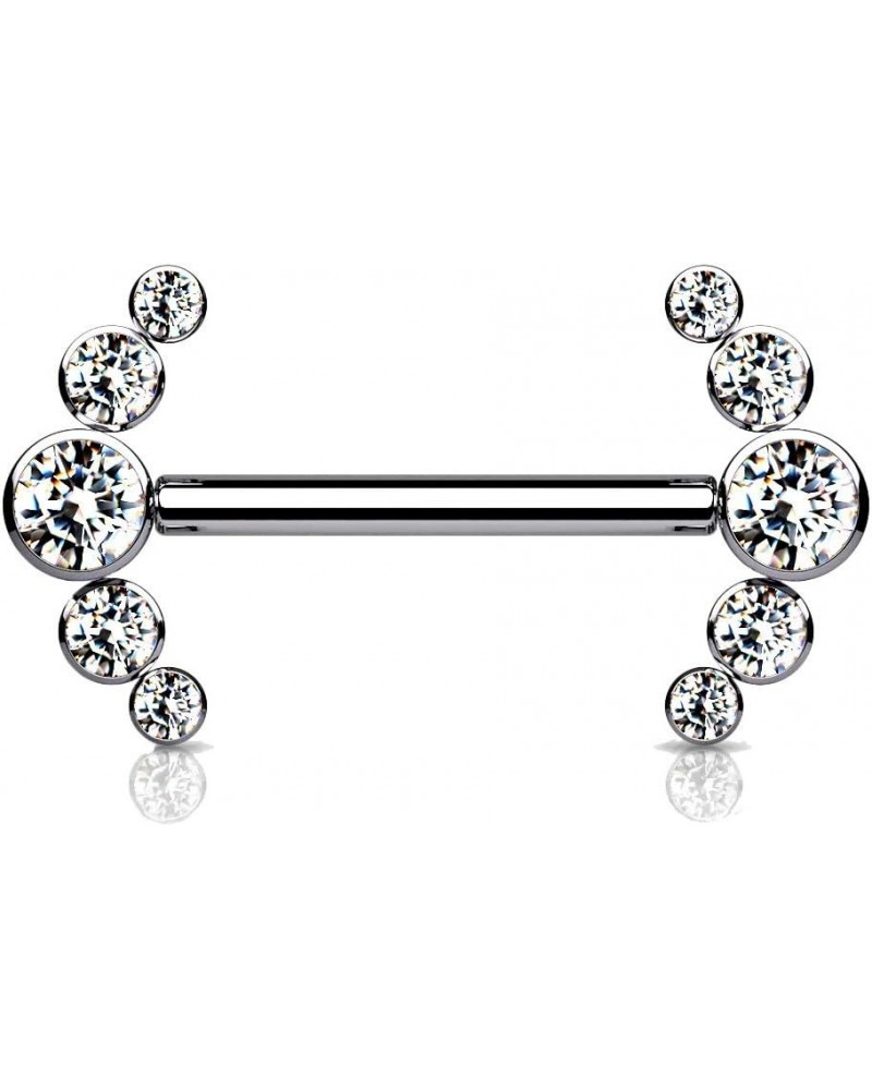 Dynamique Implant Grade Titanium Nipple Barbells With CZ Bezel Set Internally Threaded 5-CZ Curve Ends (Sold Per Pair Or Per ...