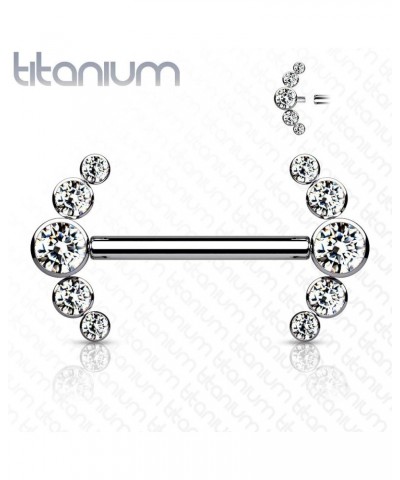 Dynamique Implant Grade Titanium Nipple Barbells With CZ Bezel Set Internally Threaded 5-CZ Curve Ends (Sold Per Pair Or Per ...