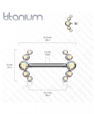 Dynamique Implant Grade Titanium Nipple Barbells With CZ Bezel Set Internally Threaded 5-CZ Curve Ends (Sold Per Pair Or Per ...