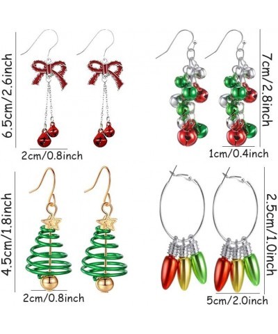 4 Pairs Christmas Earrings for Women Holiday Earrings for Girls Red Bow Knot Jingle Bell Bulbs Tree Dangle Drop Earrings Xmas...