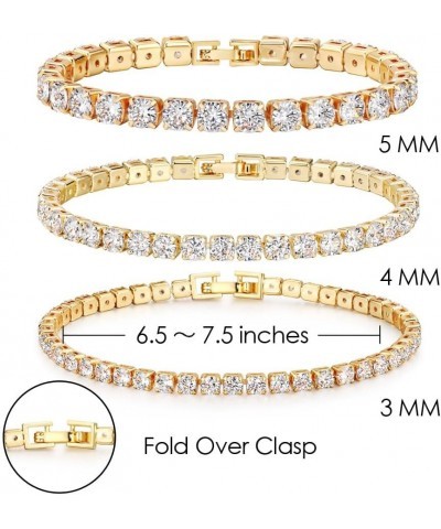 18K Gold Plated Cubic Zirconina Tennis Bracelet 3MM/4MM/5MM White Gold Plated Bracelets for Women Girls 6.5 inches Gold $7.83...