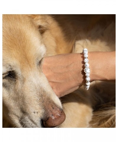 Natural Stone Paw Charm Bracelet, Lava Rock Mala Beads Elastic Bracelet Yoga Meditation Healing, Dog Puppy Cat Animal Paw Bra...