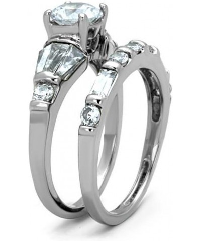 His and Her Stainless Steel 2.50 Carat Cubic Zirconia Bridal Set and Men's Titanium Wedding Band Women's Size 07 Men's Size 1...