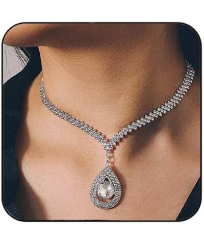 Bridal Necklace Earrings Set Rhinestone Wedding Jewelry Set Silver Crystal Choker Necklace for Women and Girls $8.24 Jewelry ...