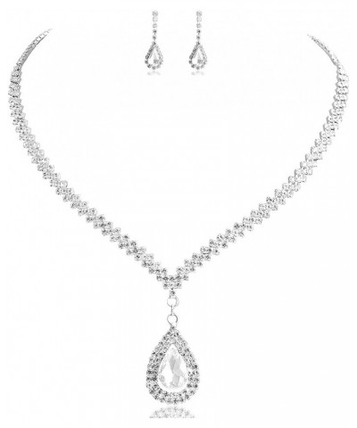 Bridal Necklace Earrings Set Rhinestone Wedding Jewelry Set Silver Crystal Choker Necklace for Women and Girls $8.24 Jewelry ...