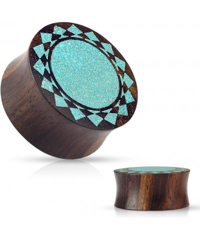 Crushed Turquoise Tribal Sunburst Inlaid Organic Sono Wood Double Flared WildKlass Saddle Plugs 7/8 Inch $11.99 Body Jewelry