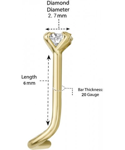 20 Gauge Curved Screw Nose Ring for Women in 14k White or Yellow Gold with 0.01 to 0.07 Carat Genuine Diamond Yellow Gold 0.0...