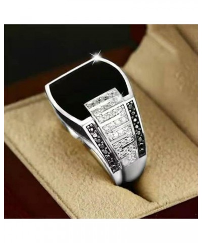 Unisex Retro Square Diamond Cut Face Black Onyx Agate Band Ring Antique Silver Plated Vintage Rings Zircon Full Diamond Ring ...