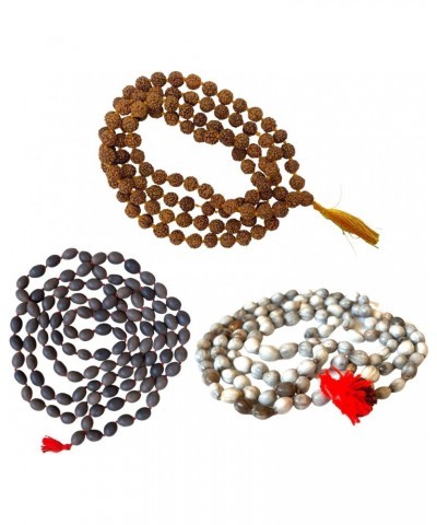 (Pack of 3) Rudraksha Mala, Kamal Gatta Mala (Lotus Seeds) & Original Vaijanti Mala White Bead Natural Himalaya 5 face Panch ...