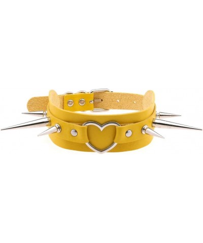 Punk Fashion Spiked Leather Choker Handmade Heart Collar Necklace Women Buckle Style Goth Accessories Yellow $13.64 Necklaces