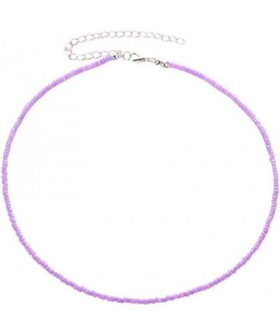 Bohemian Simple Tiny Beaded Choker Necklace Chain Jewelry for Women Girls purple $4.03 Necklaces