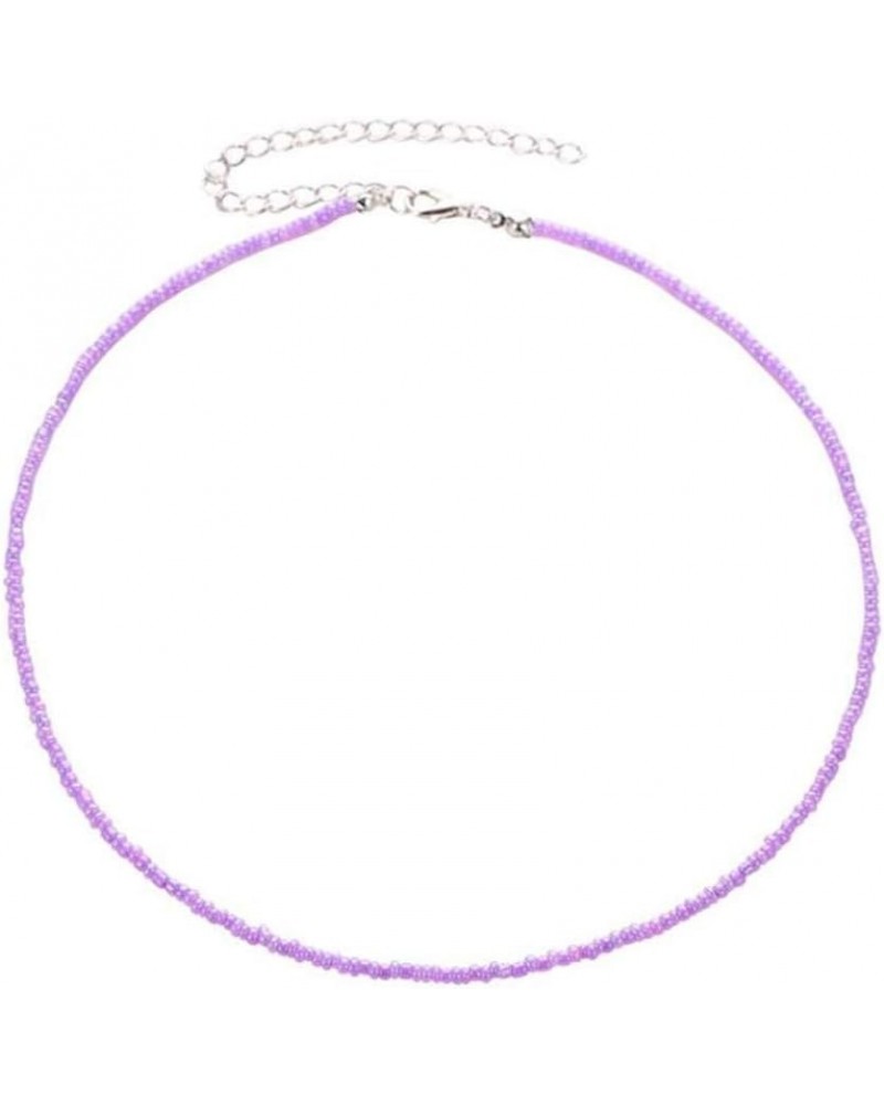 Bohemian Simple Tiny Beaded Choker Necklace Chain Jewelry for Women Girls purple $4.03 Necklaces