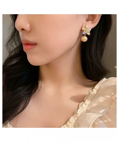 Bohemian Faux Champagne Pearl Drop Dangle Stud Earrings Floral Flower Pierced Cubic Zirconia 14K Rose Gold Plated Earring $6....