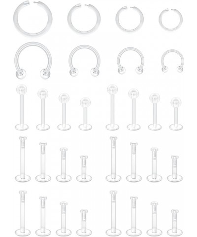 Clear Nose Rings Studs for Work Clear Piercing Retainer Horseshoe Plastic Septum Retainer Clear Flexible Belly Button Nose Se...