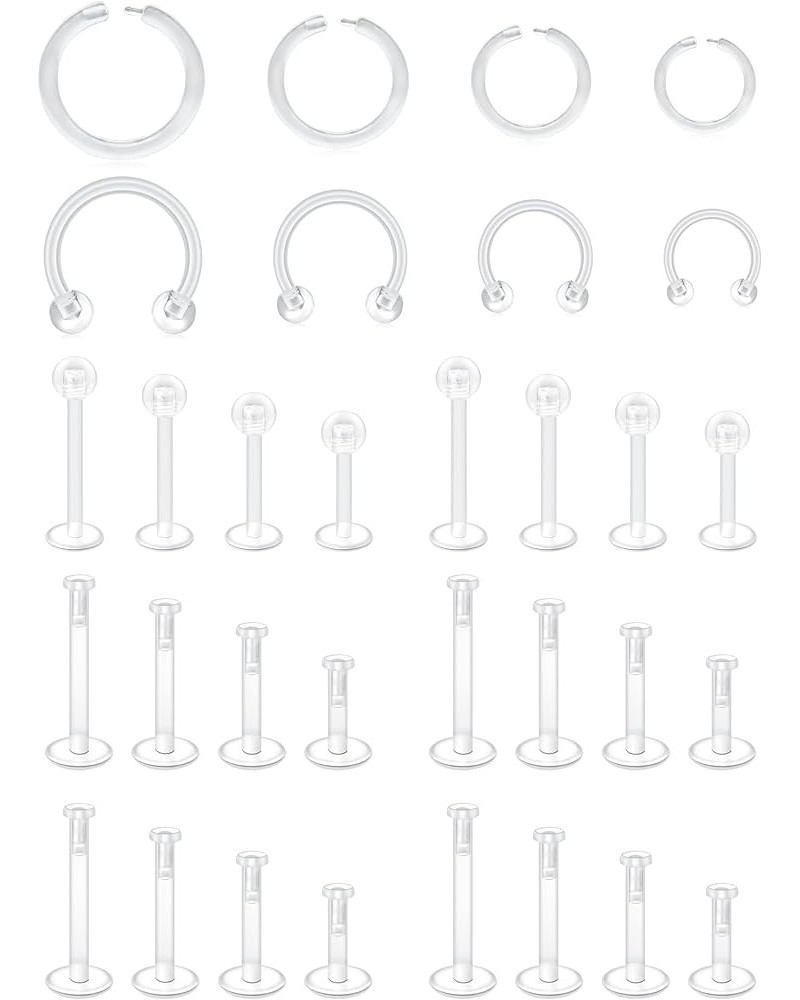 Clear Nose Rings Studs for Work Clear Piercing Retainer Horseshoe Plastic Septum Retainer Clear Flexible Belly Button Nose Se...