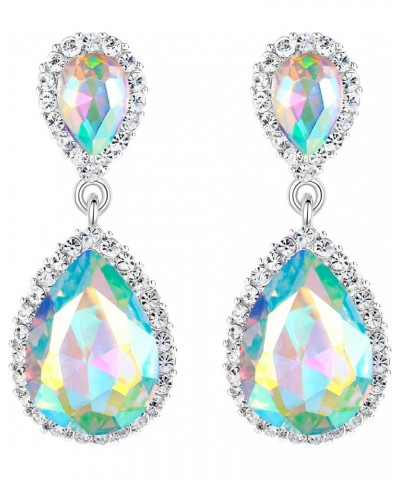 Women's Austrian Crystal Wedding Tear Drop Dangle Earrings Iridescent AB Silver-Tone $9.66 Earrings