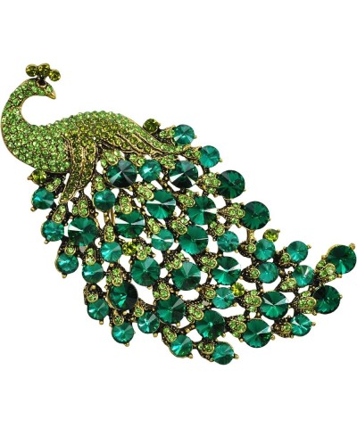 Vintage Style Crystal Large Peacock Feather Pin Brooch Green $16.19 Brooches & Pins