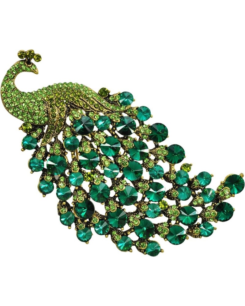 Vintage Style Crystal Large Peacock Feather Pin Brooch Green $16.19 Brooches & Pins