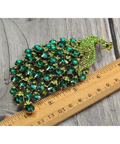 Vintage Style Crystal Large Peacock Feather Pin Brooch Green $16.19 Brooches & Pins