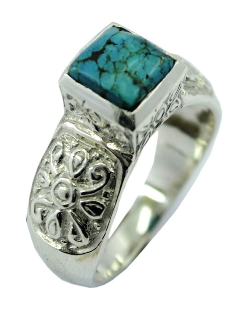 Genuine Turquoise Vintage Ring Silver Square Cut Handmade Astrological Size 5,6,7,8,9,10,11,12 $30.14 Rings