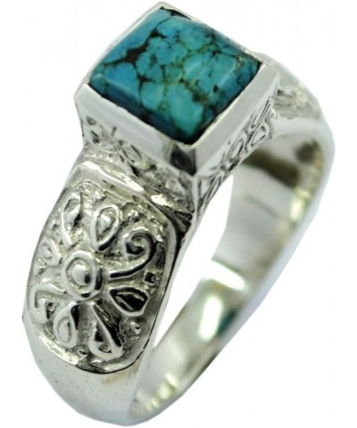 Genuine Turquoise Vintage Ring Silver Square Cut Handmade Astrological Size 5,6,7,8,9,10,11,12 $30.14 Rings