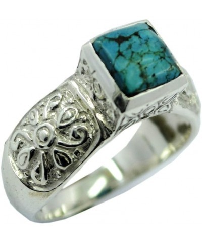 Genuine Turquoise Vintage Ring Silver Square Cut Handmade Astrological Size 5,6,7,8,9,10,11,12 $30.14 Rings