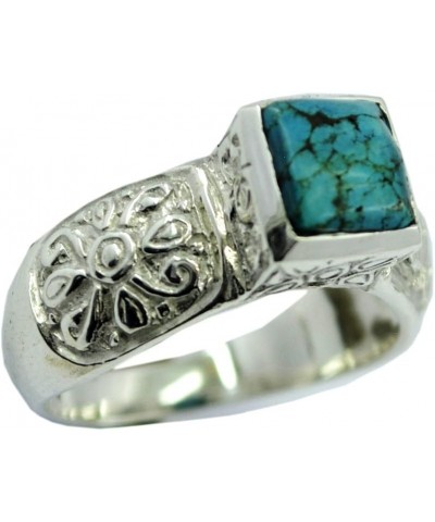 Genuine Turquoise Vintage Ring Silver Square Cut Handmade Astrological Size 5,6,7,8,9,10,11,12 $30.14 Rings