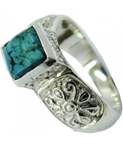 Genuine Turquoise Vintage Ring Silver Square Cut Handmade Astrological Size 5,6,7,8,9,10,11,12 $30.14 Rings