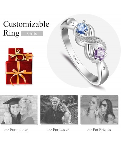 Sterling Silver Personalized Mothers Rings Gifts for Mother's Days with 1/2/3/4/5/6/7/8 Simulated Birthstone Rings for Women ...