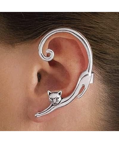 Gold Silver Plated Cat Post Earring with Ear Cuff Vintage Punk Long Cat Tail Around Ear Earrings Rock Cartoon Animals Pet Cat...