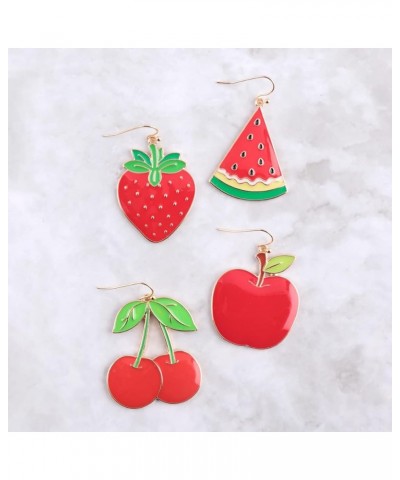 Fruit Charm Cute Earrings - Pineapple Tropical Cubic Rhinestone Cherry Dangle, Orange Delicate Studs Fruit Earrings - Apple $...