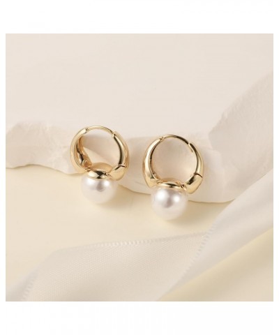 Pearl Hoop Earrings For Women,14K Gold Plated Baroque Pearl Drop Earrings Lightweight Teardrop Hoop Earrings Hypoallergenic E...