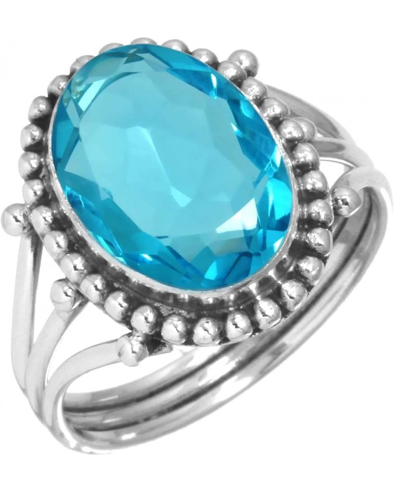 925 Sterling Silver Handmade Ring for Women 10x14 Oval Gemstone Fashion Jewelry for Gift (99020_R) Blue Quartz $21.16 Rings