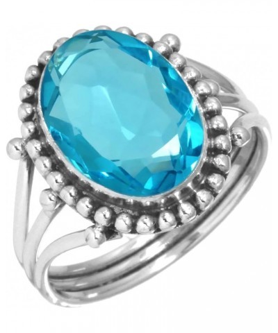 925 Sterling Silver Handmade Ring for Women 10x14 Oval Gemstone Fashion Jewelry for Gift (99020_R) Blue Quartz $21.16 Rings