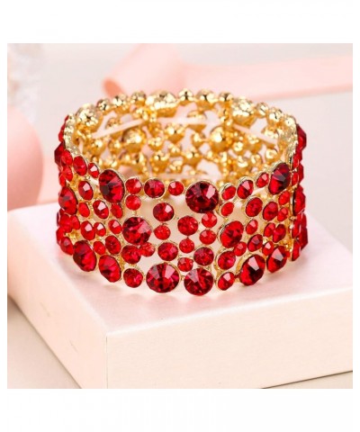 Women's Rhinestone Crystal Wedding Bridal Art Deco Stunning Stretch Bracelet Ruby Color Gold-Tone $12.47 Bracelets