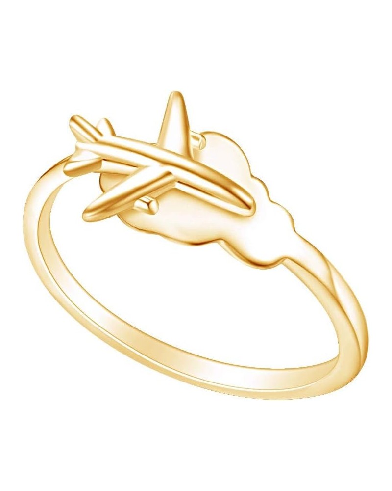 14k Gold Plated 925 Sterling Silver Airplane Adjustable Ring Jewelry Gift for Womens yellow-gold-plated-silver $23.64 Rings