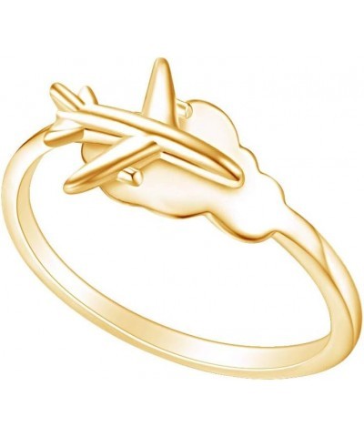 14k Gold Plated 925 Sterling Silver Airplane Adjustable Ring Jewelry Gift for Womens yellow-gold-plated-silver $23.64 Rings