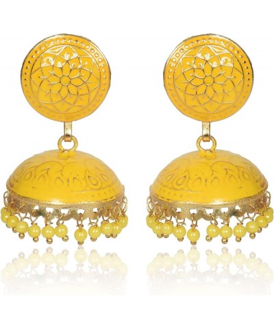 Handmade Traditional Brass Metal Premium Quality Jhumki/Jhumka Earrings for Women & Girls Yellow $13.50 Earrings