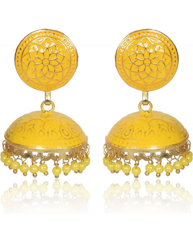 Handmade Traditional Brass Metal Premium Quality Jhumki/Jhumka Earrings for Women & Girls Yellow $13.50 Earrings